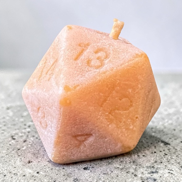 Handmade Other - Pure Beeswax 12 Sided Dice Candle - Peachy Orange Game Night Accent